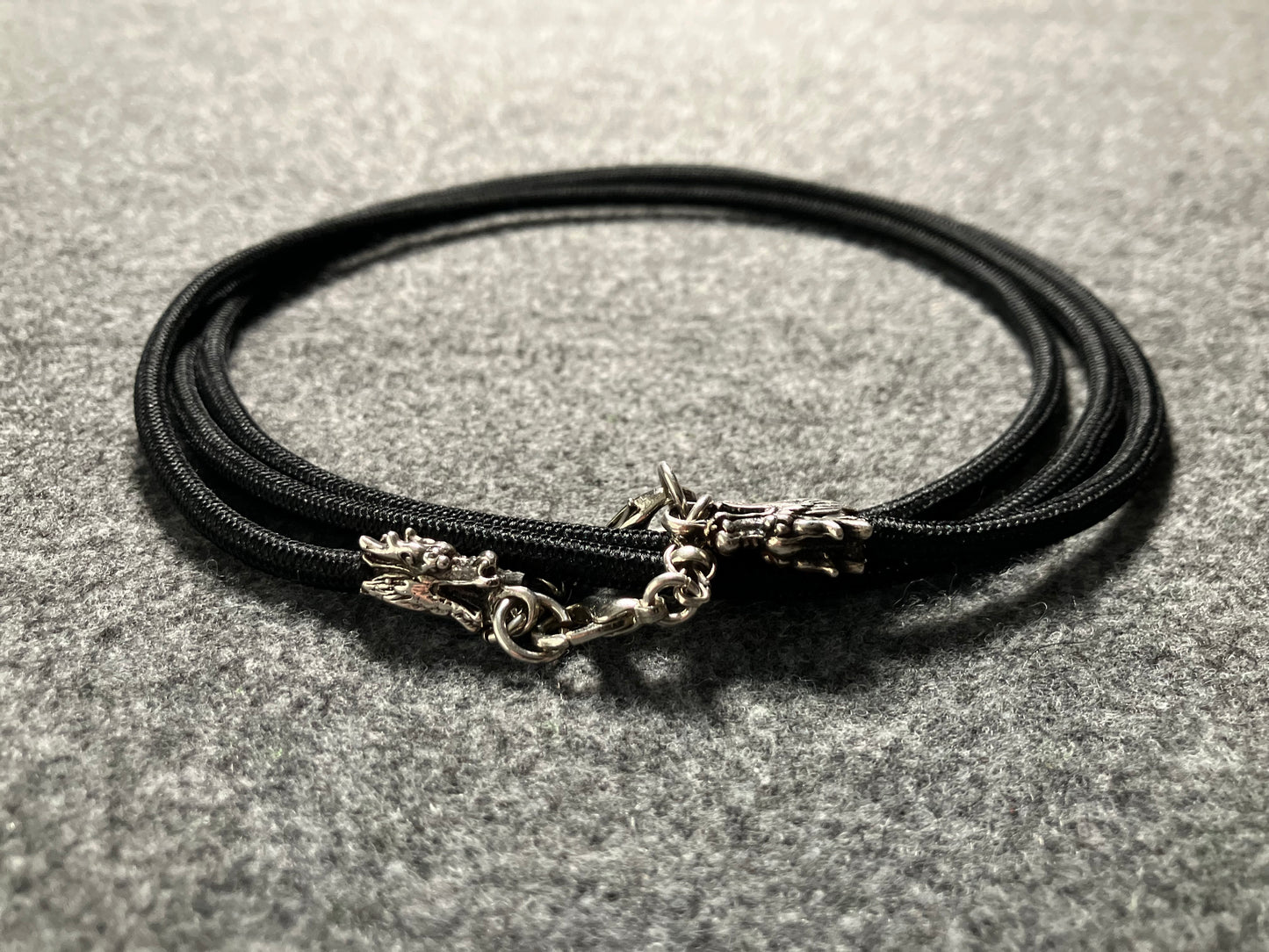 Full-Grain vegetable-tanned Genuine Leather Case/Holder for iPhone/Samsung/microfiber. 2 Dragon Terminals, 2 Links, and 6 Rings, all made of 925 Sterling Silver & Black Elastic Rope Crossbody/Necklace/Choker/Bracelet.- KC09