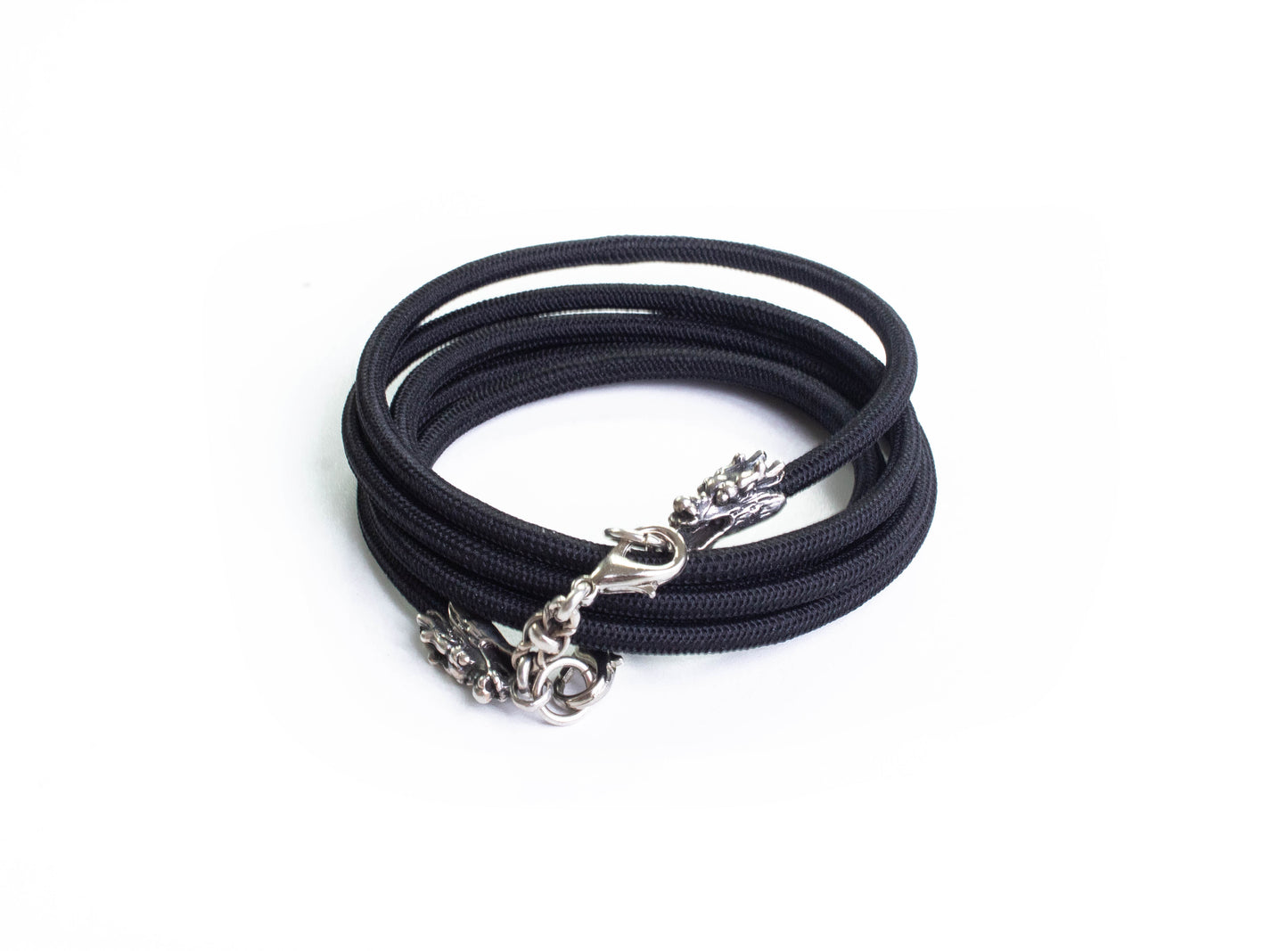 2 Dragon Terminals, 2 Links, and 6 Jump rings, all made of Solid 925 Sterling Silver & Black Elastic Rope Crossbody/Necklace/Choker/Bracelet.- CP09