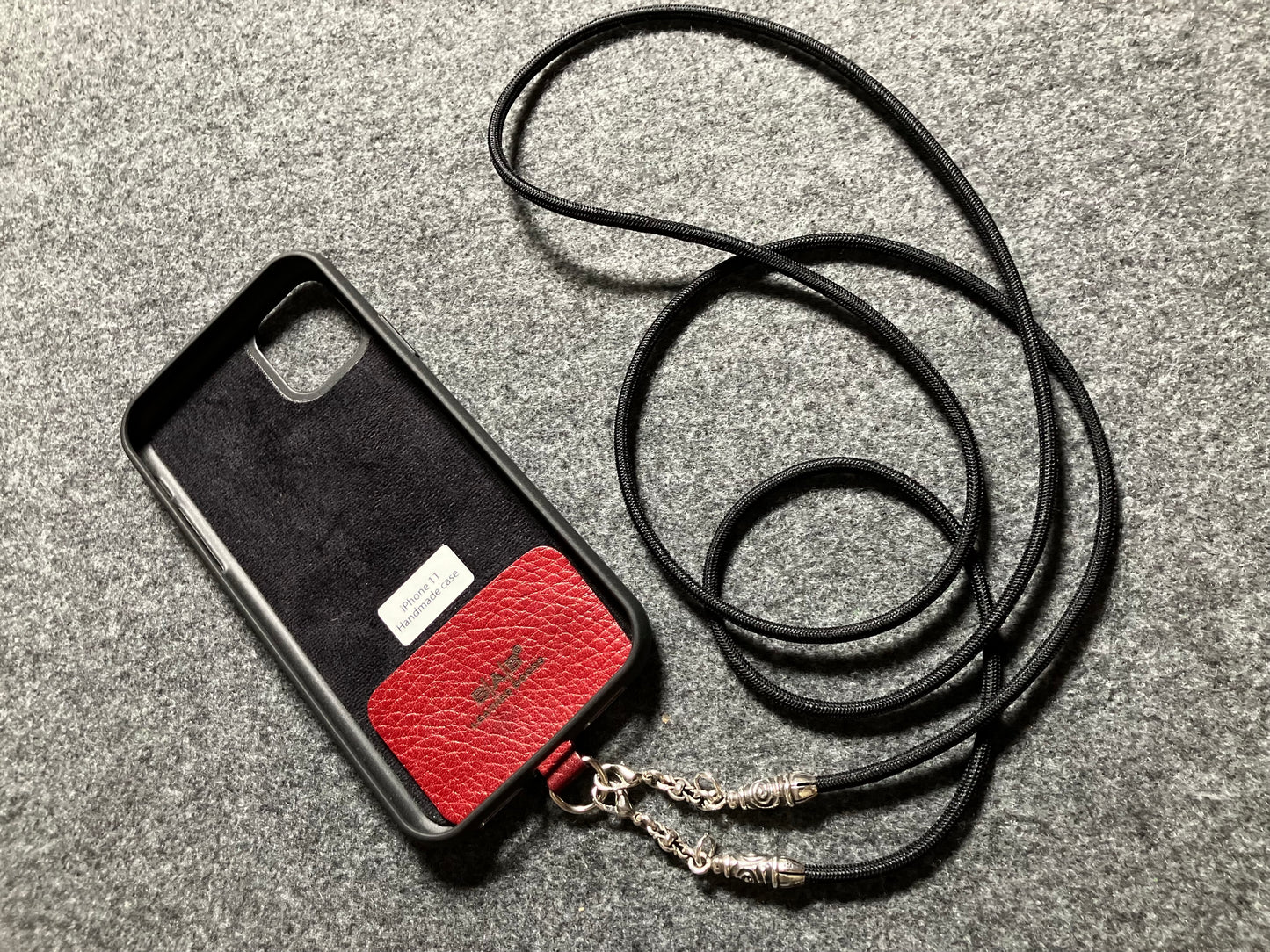2 Spiral Terminals, 2 Links, and 6 Rings, all made of solid 925 Sterling Silver & Black Elastic Rope Crossbody/Necklace/Choker/Bracelet.- CP11