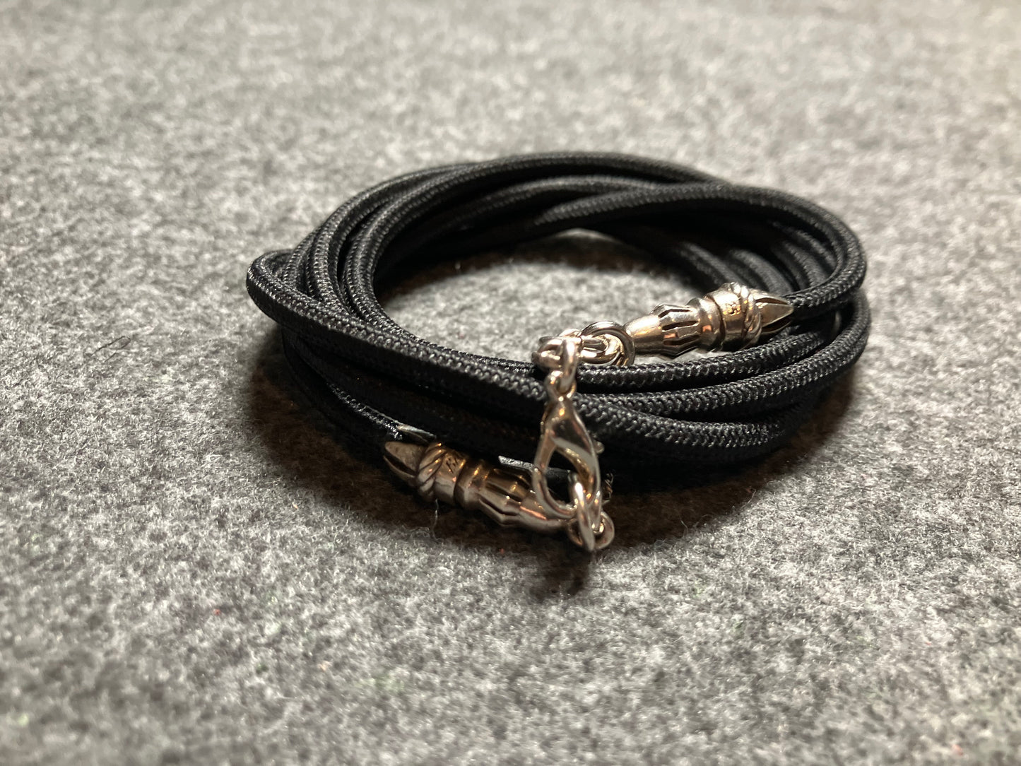 2 Rope Ends, 2 Links, and 6 Rings, all made of solid 925 Sterling Silver & Black Elastic Rope Crossbody/Necklace/Choker/Bracelet.- CP29
