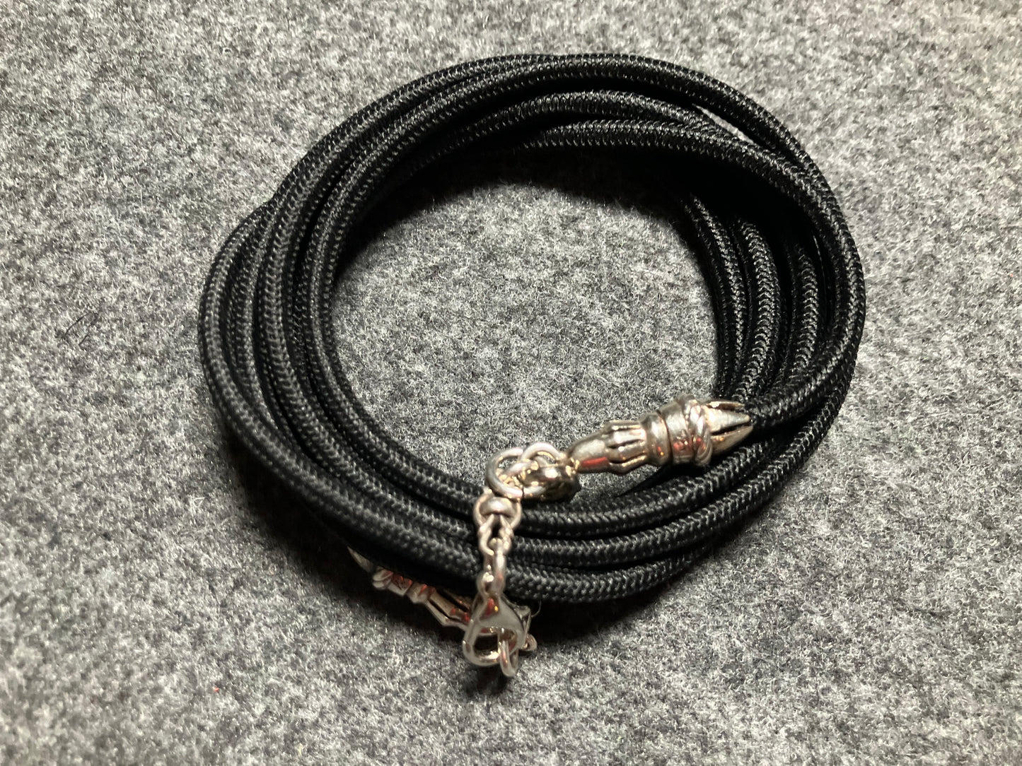 2 Rope Ends, 2 Links, and 6 Rings, all made of solid 925 Sterling Silver & Black Elastic Rope Crossbody/Necklace/Choker/Bracelet.- CP29