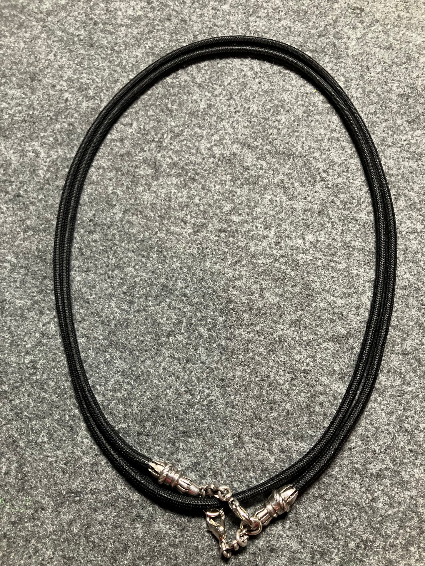 2 Rope Ends, 2 Links, and 6 Rings, all made of solid 925 Sterling Silver & Black Elastic Rope Crossbody/Necklace/Choker/Bracelet.- CP29