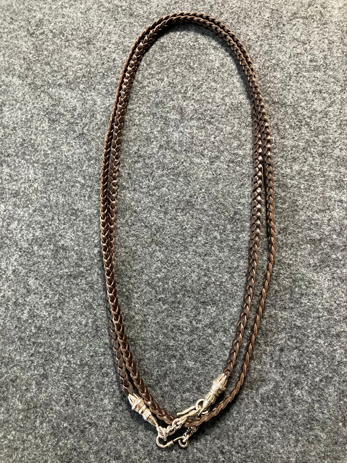 2 Rope Terminals, 2 Links, and 6 Rings, all made of Solid 925 Sterling Silver & Genuine Leather Crossbody/Necklace/Choker/Bracelet, with three hand-braided double strands, Brown or Black.- CP14