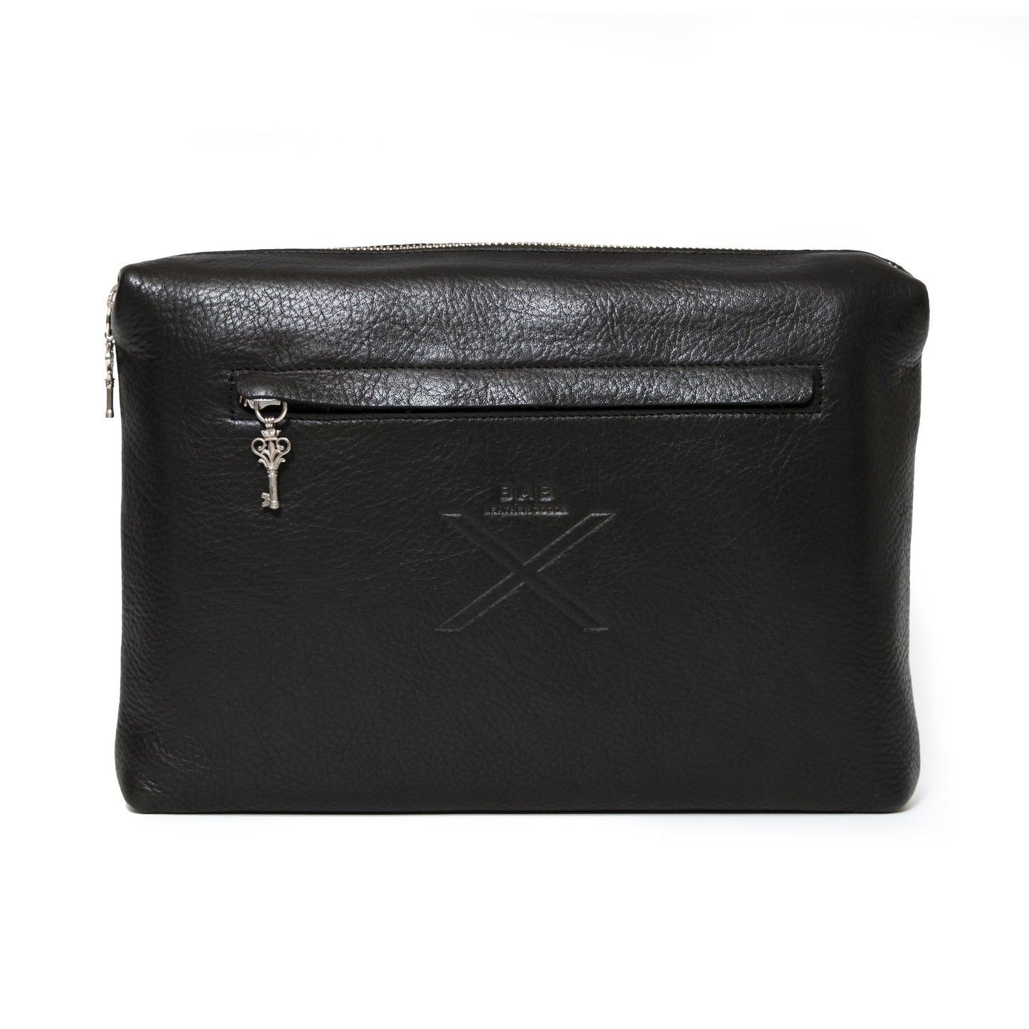 iPad Portfolio/Clutch: Pro 9.7"/10.5"/iPad Pro 11"(1st/2nd/3rd/4th Gen)/iPad Air (3rd/4th Gen)/iPad 11"(M2)/tablet. Black Full-Grain vegetable-tanned Genuine Leather/Felt & Silver Bronze Key Charm closure pull.- 2003