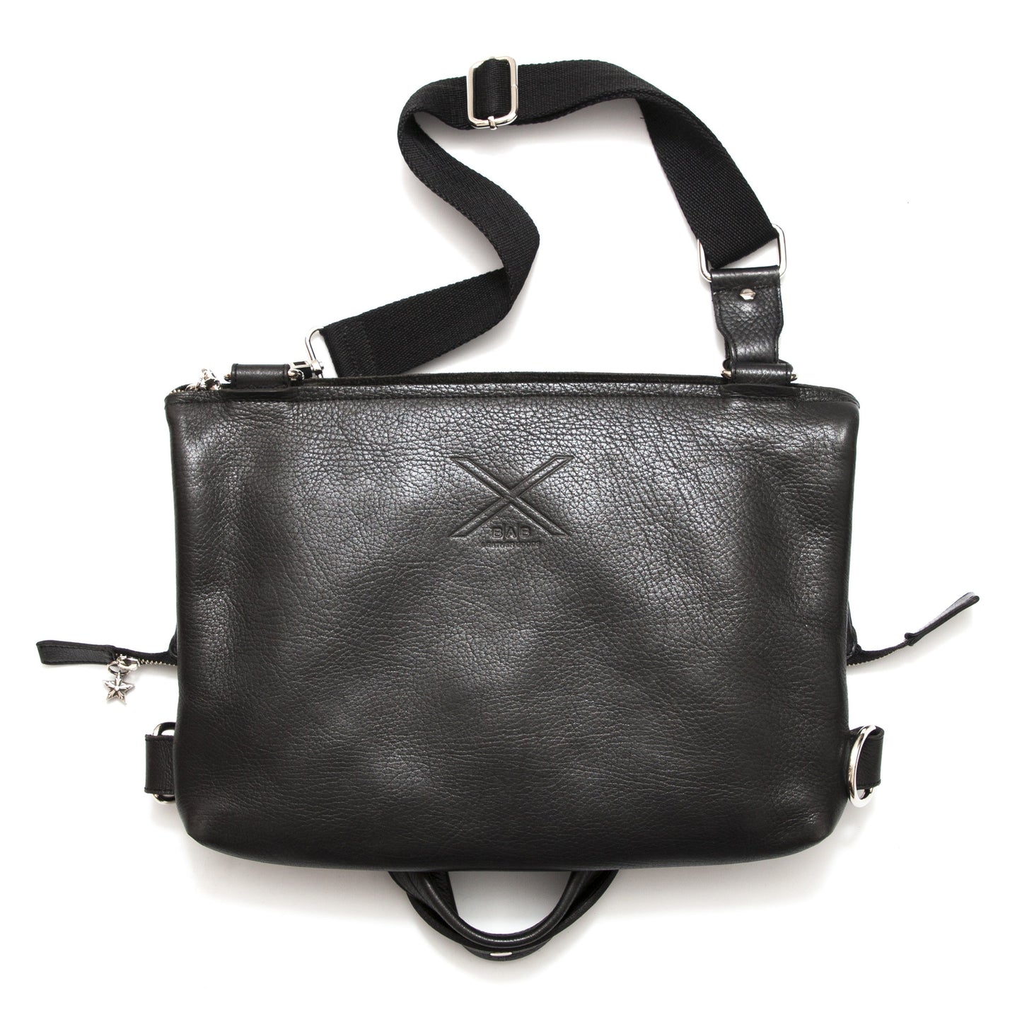 Backpack for MacBook Air 13"(M1/M2/M3)/MacBook Pro 14"(M1/M2/M3)/16,2"/iPad Air: 9,7"/10,5"/iPad Pro: 9,7"/10,5"/11"/12,9"M2/Tablet. Black Full-Grain Genuine vegetable-tanned Leather/Felt & Star-Charm Puller.- 2005