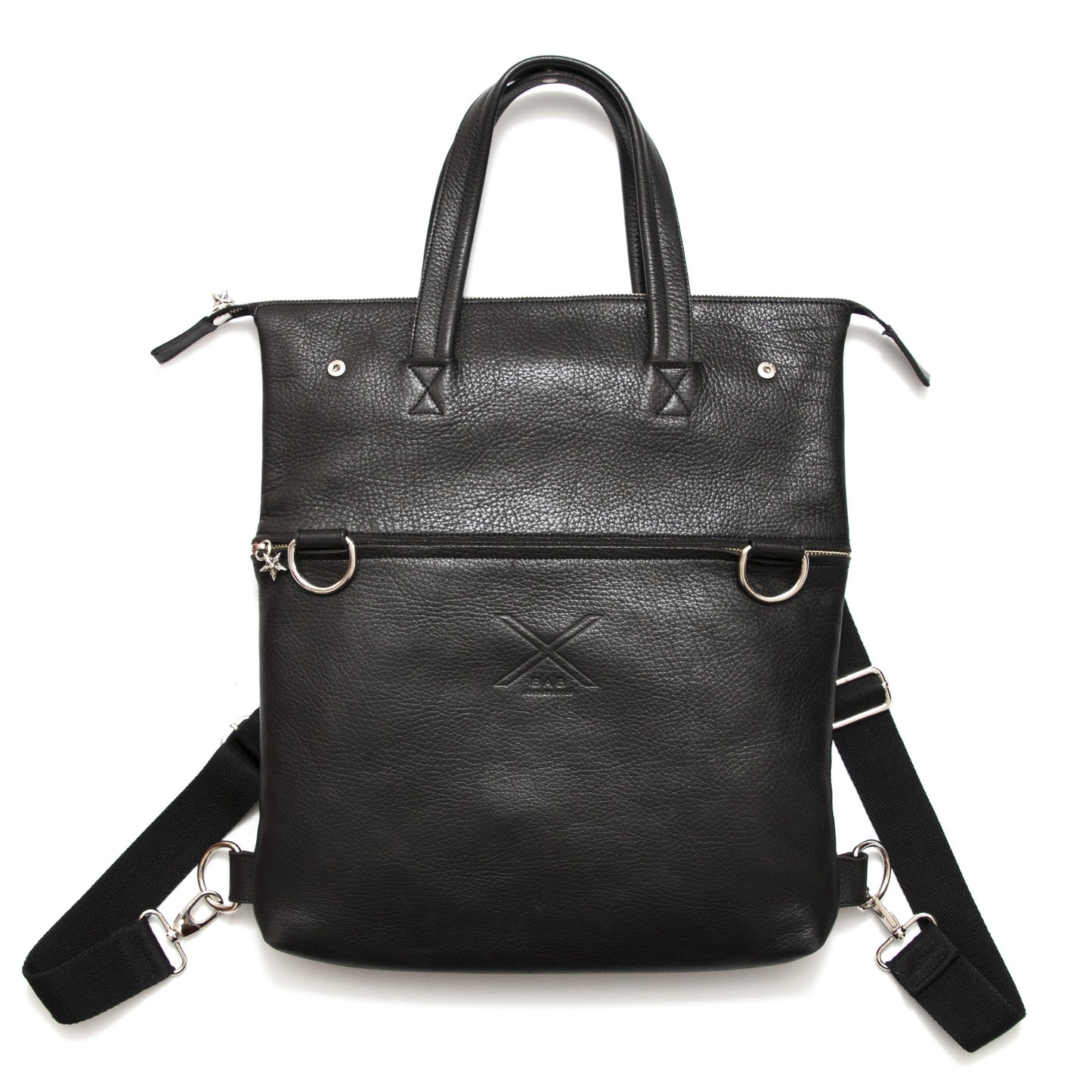 Backpack for MacBook Air 13"(M1/M2/M3)/MacBook Pro 14"(M1/M2/M3)/16,2"/iPad Air: 9,7"/10,5"/iPad Pro: 9,7"/10,5"/11"/12,9"M2/Tablet. Black Full-Grain Genuine vegetable-tanned Leather/Felt & Star-Charm Puller.- 2005