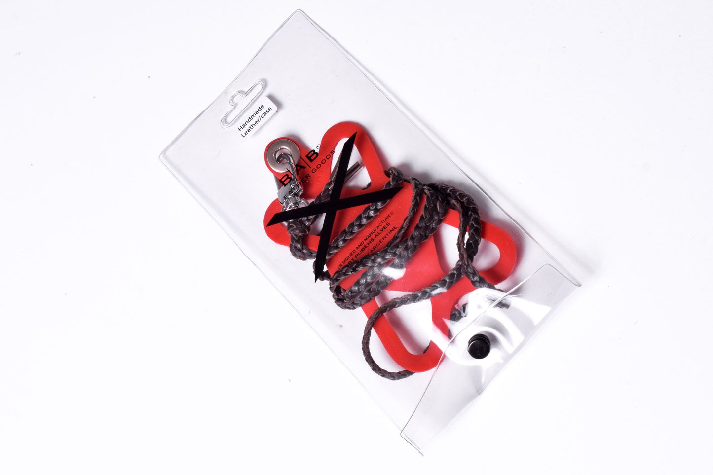 Suporte para celular de Silicone gravado a laser. Crossbody/Colar/Pulseira de Couro Genuíno com 3 fios duplos trançados à mão, Marrom ou Preto com 1 Mosquetão giratório e 2 Terminais prateados.- SC38