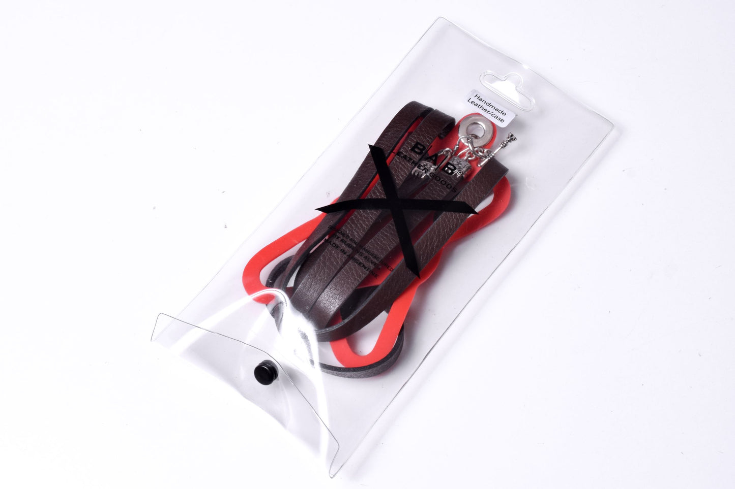Laser-engraved Silicone cell phone Holder. 2 Cape Terminals, 1 Cane, and S-Clasp, all made of Solid 925 Sterling Silver & Crossbody/Necklace/Bracelet in double Full-Grain vegetable-tanned Leather, Blue, Brown, Black, or Red.- SP25