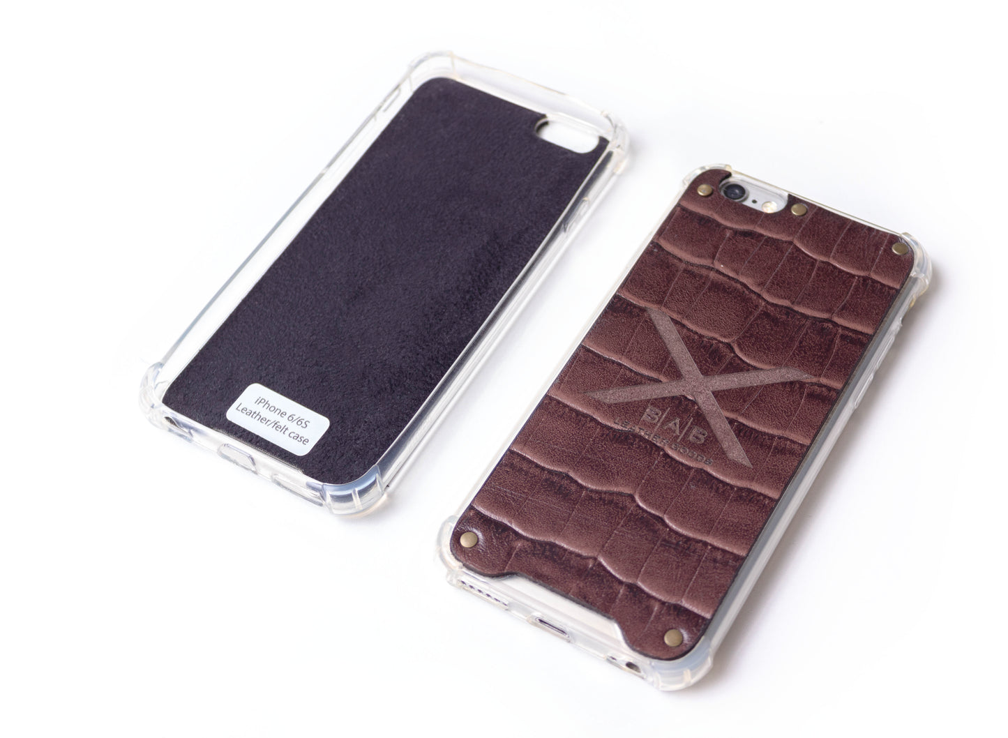 Brown Crocodile Patent textured laser-cut & engraved Genuine Leather iPhone Case/Microfiber & 5 Bronze Rivets.- F36