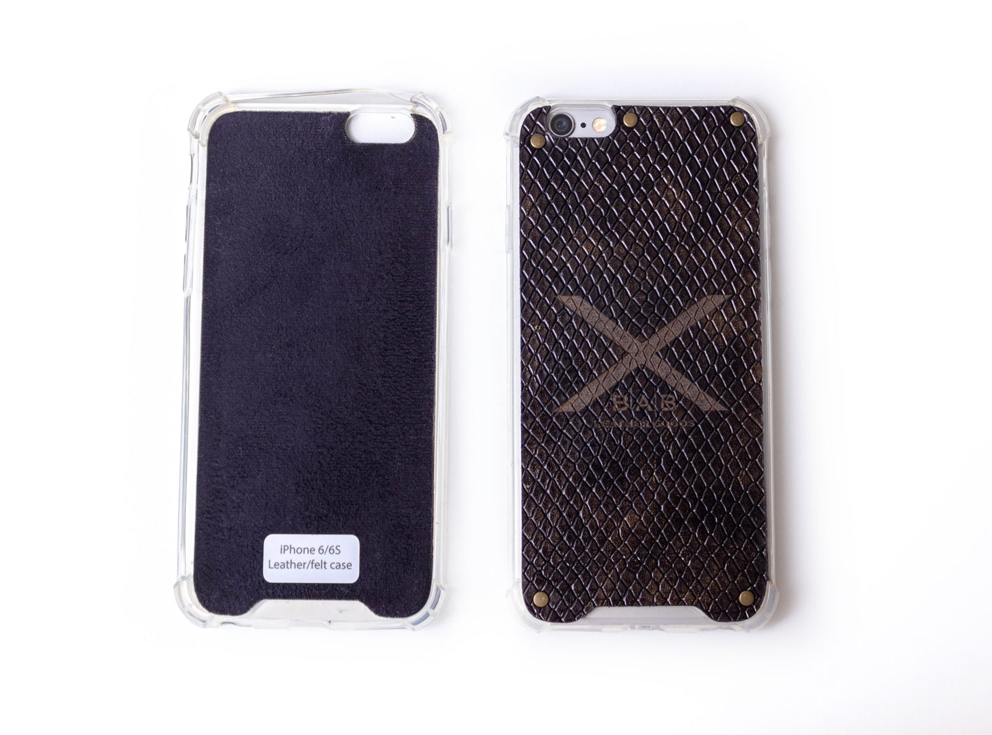 Gold Python Patent textured laser-cut & engraved Genuine Leather iPhone Case/microfiber & 5 Bronze Rivets.- F36