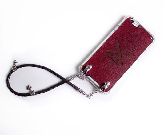 Full-Grain vegetable-tanned Genuine Leather Case. 2 Spiral Terminals, 2 Links, 2 S-Clasps, 2 Pendant Pins, and 8 Rings, all made of 925 Sterling Silver iPhone Case/microfiber & 4-Strands Hand-braided Black Leather Strap/Choker/Bracelet.- F02