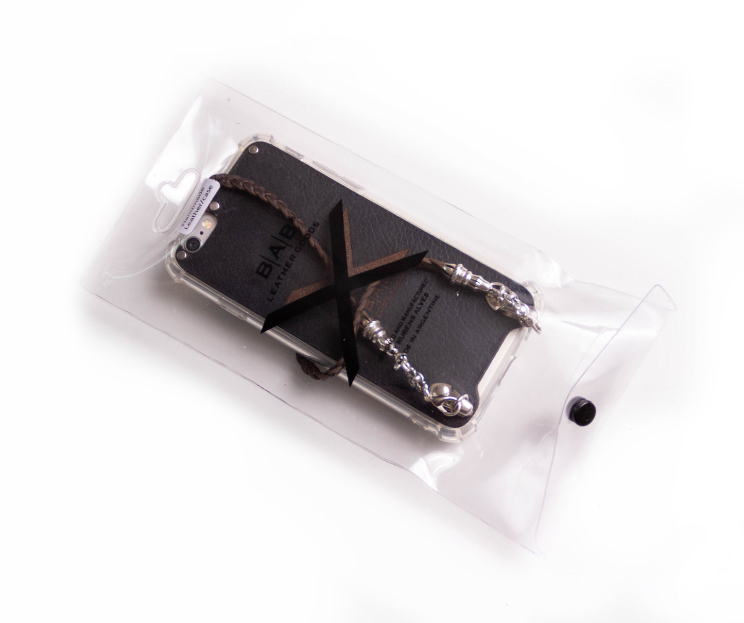 Funda de Cuero Genuino Full-Grain cortado y grabado con láser/microfibra. 2 Terminales Cuerda, 1 Pasador Cuerda, 2 Eslabones, 1 Calavera y 6 anillos, de Plata 925 & Correa/Gargantilla/Pulsera de Cuero con 3 cabos trenzados a mano, Marrón o Negro.- F03