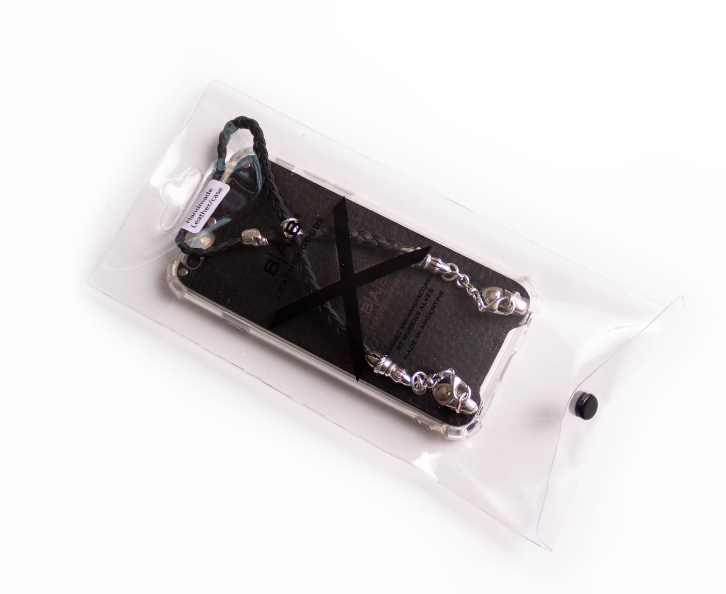 Funda de Cuero Genuino Full-Grain cortado y grabado con láser/microfibra. 2 Terminales Cuerda, 1 Pasador Cuerda, 2 Eslabones, 1 Calavera y 6 anillos, de Plata 925 & Correa/Gargantilla/Pulsera de Cuero con 3 cabos trenzados a mano, Marrón o Negro.- F03
