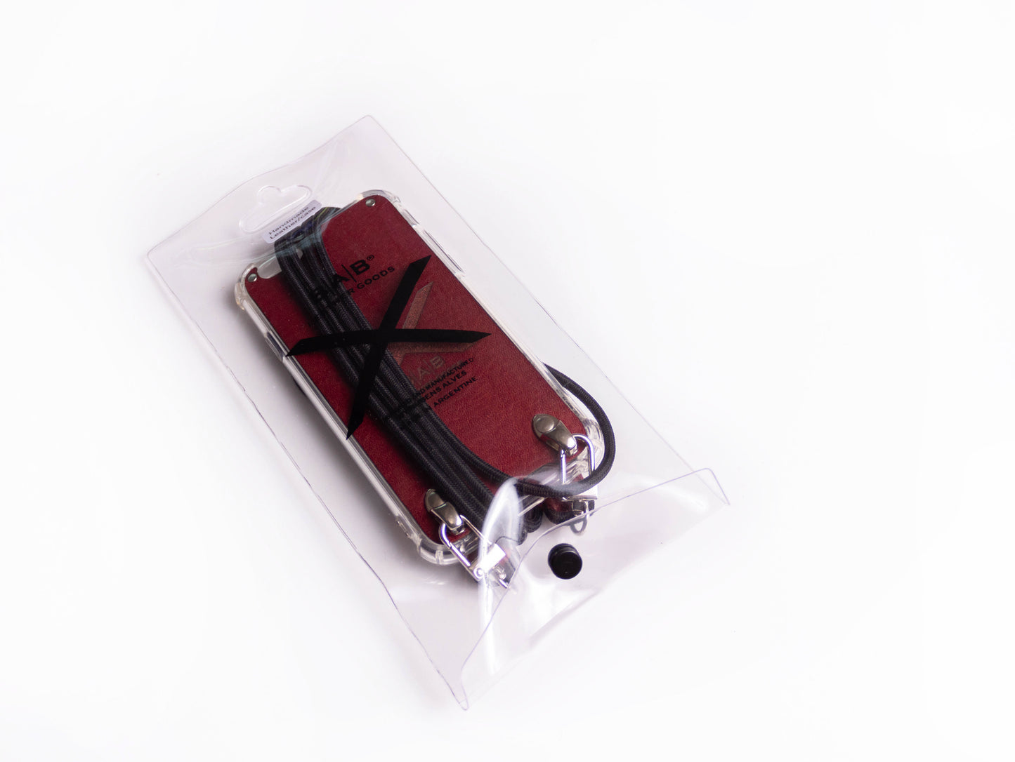 Funda de Cuero Genuino Full-Grain curtido vegetal al tanino para iPhone cortado y grabado con láser/microfibra & Crossbody doble de Cuerda Elástica Negra con 2 Terminales de Cuero Full-Grain.- F13