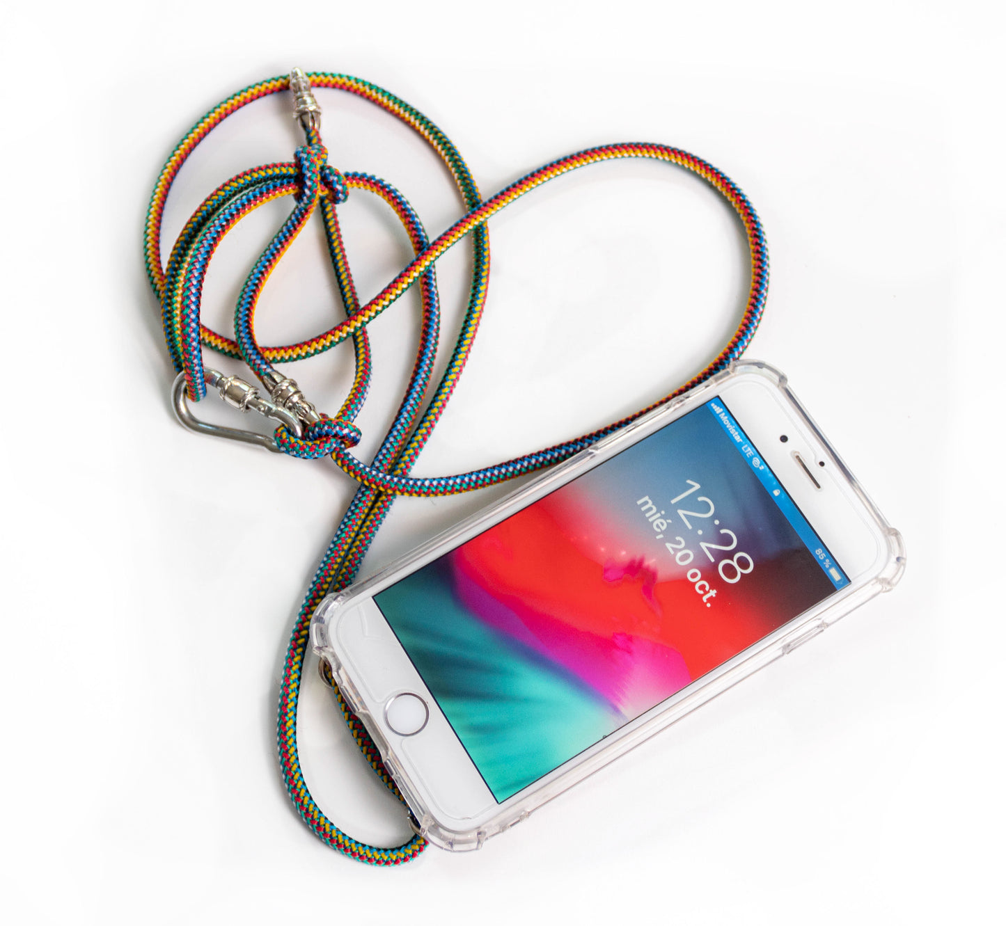 Genuine Full-Grain leather & Silver-Plated Bronze case for iPhone. Adjustable elastic colorful rope Crossbody.- F015
