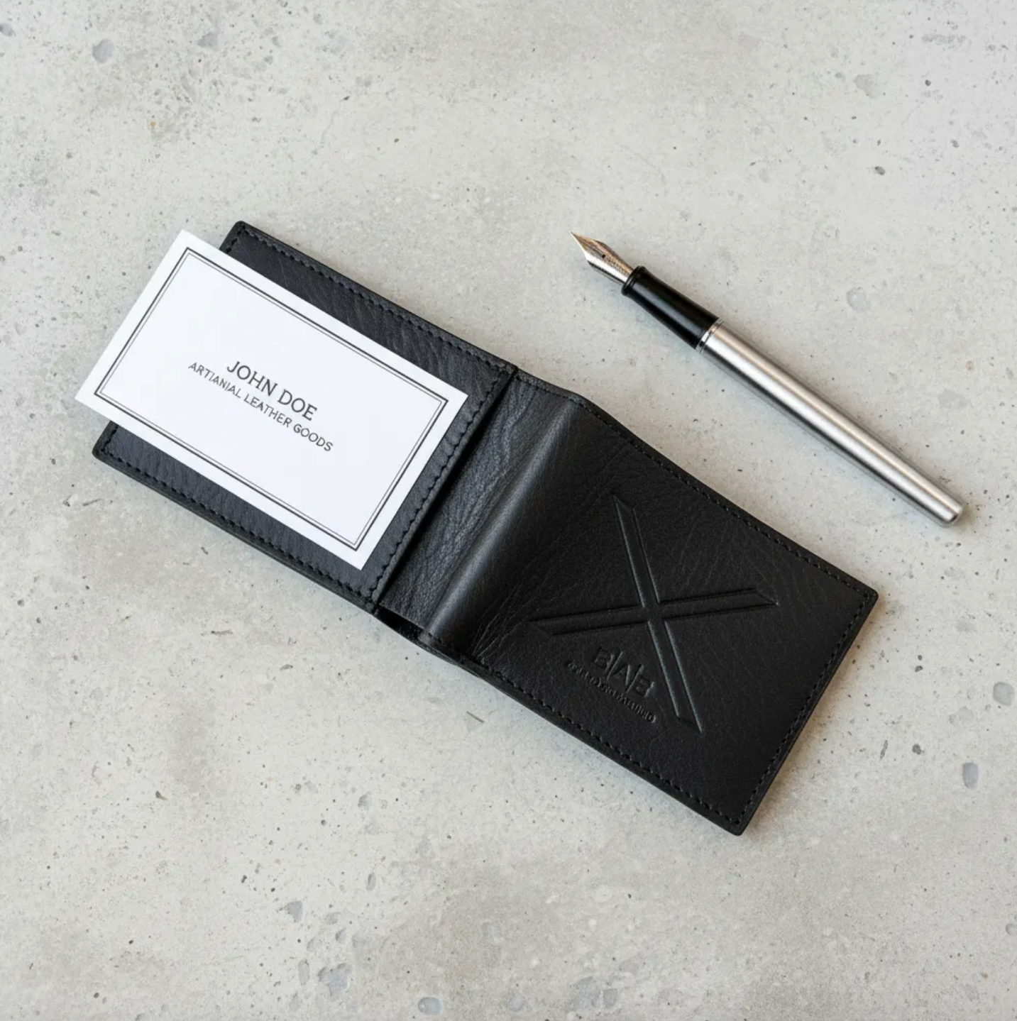 Portefeuille Bi-fold. Cuir Genuine Pleine Fleur, Noir Napado, tanné végétal au tanin-748B