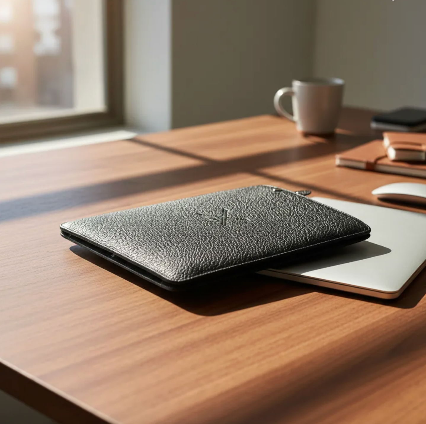Funda B|A|B® Leather Goods de cuero Genuino Natura Negro, curtido vegetal al tanino/Fieltro para MacBook Air 13,3"/14" Pro.- 1007 B