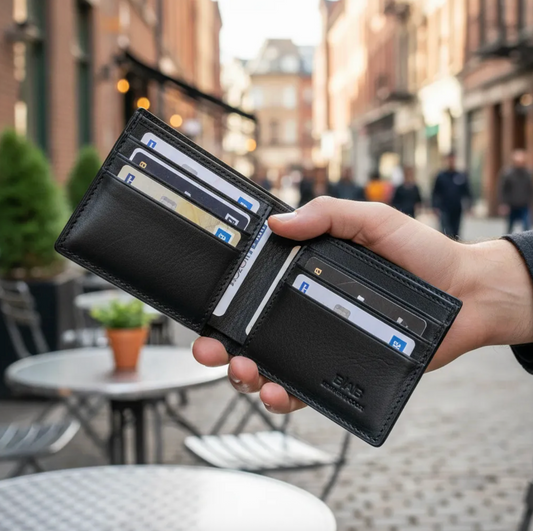 Billetera Bi-fold. Cuero Genuino Full-Grain, Napado Negro, curtido vegetal al tanino.- 748 B