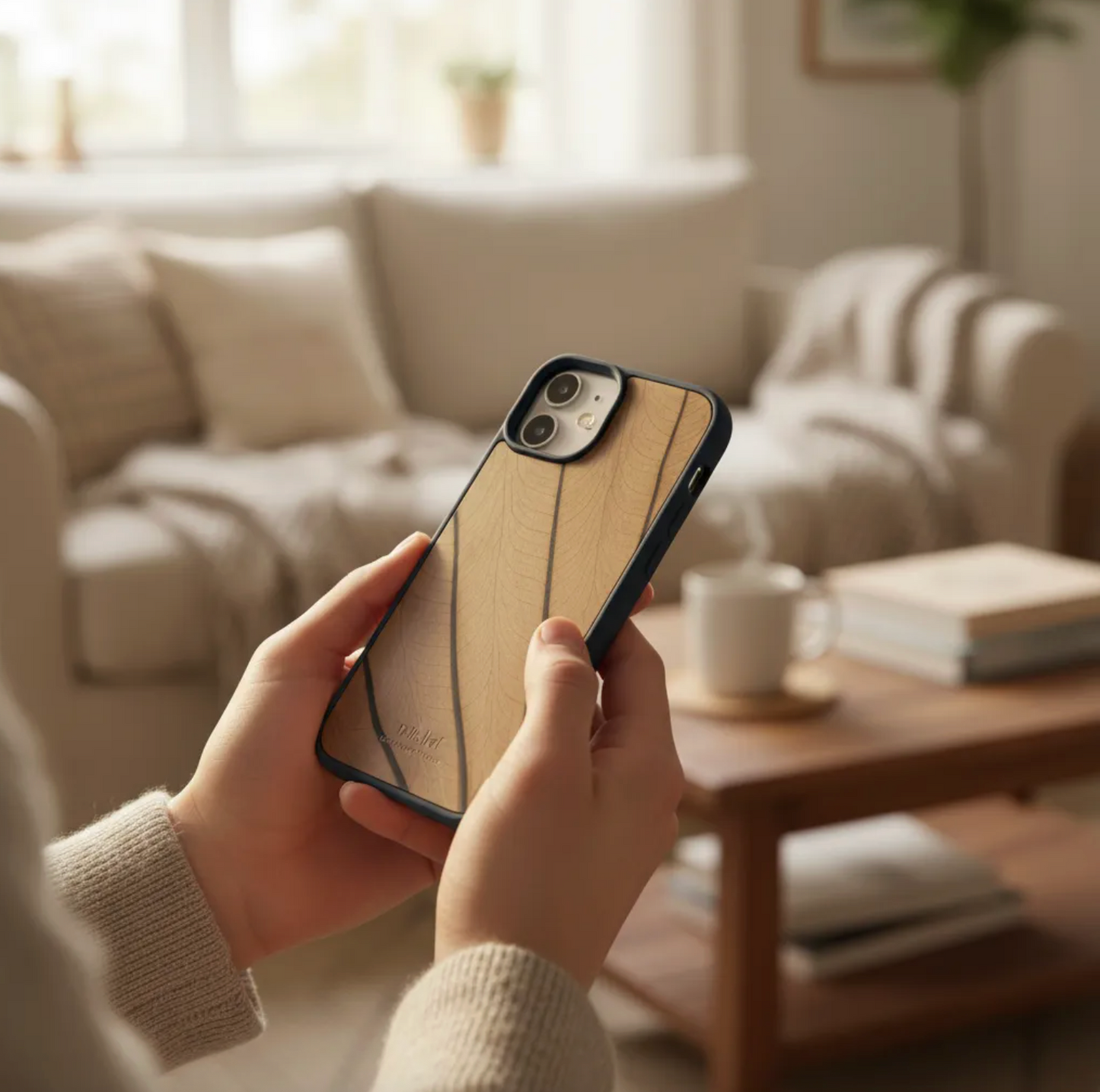 Coque beLEAF® en Véritable feuille d'Alocasia pour iPhone découpée & gravée au laser/Microfibre-60i