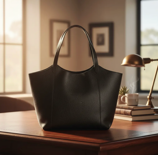 Bolsa / Sacola de mão / Tote / Carteira de Couro Genuíno B|A|B® Leather Goods, Preta, Curtida Vegetalmente com Tanino.- 754