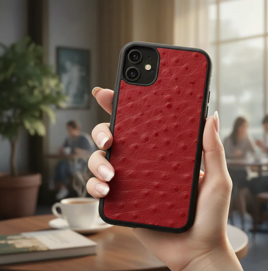 Coque en cuir Véritable de d’autruche pour iPhone découpée & gravée au laser/microfibre-58
