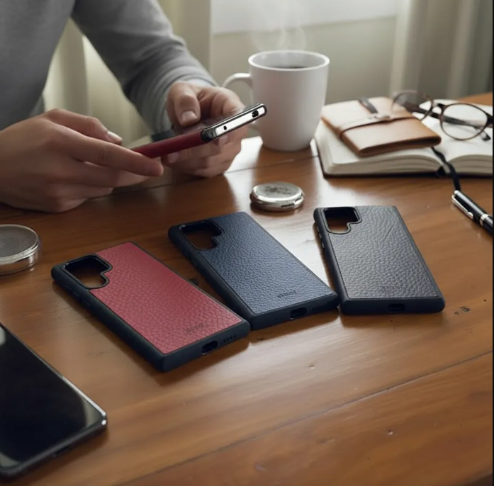 Capa para Samsung de Couro Genuíno Flor Integral curtido vegetal com tanino cortada e gravada a laser/microfibra.- 51