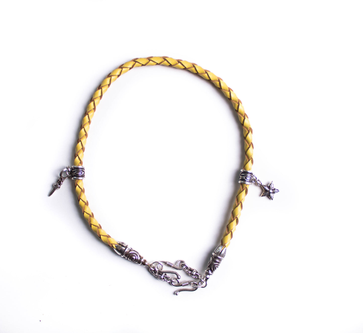 925 Sterling Silver & Genuine Leather Bracelet/Choker/Strap 4 strands Hand-braided.- P02