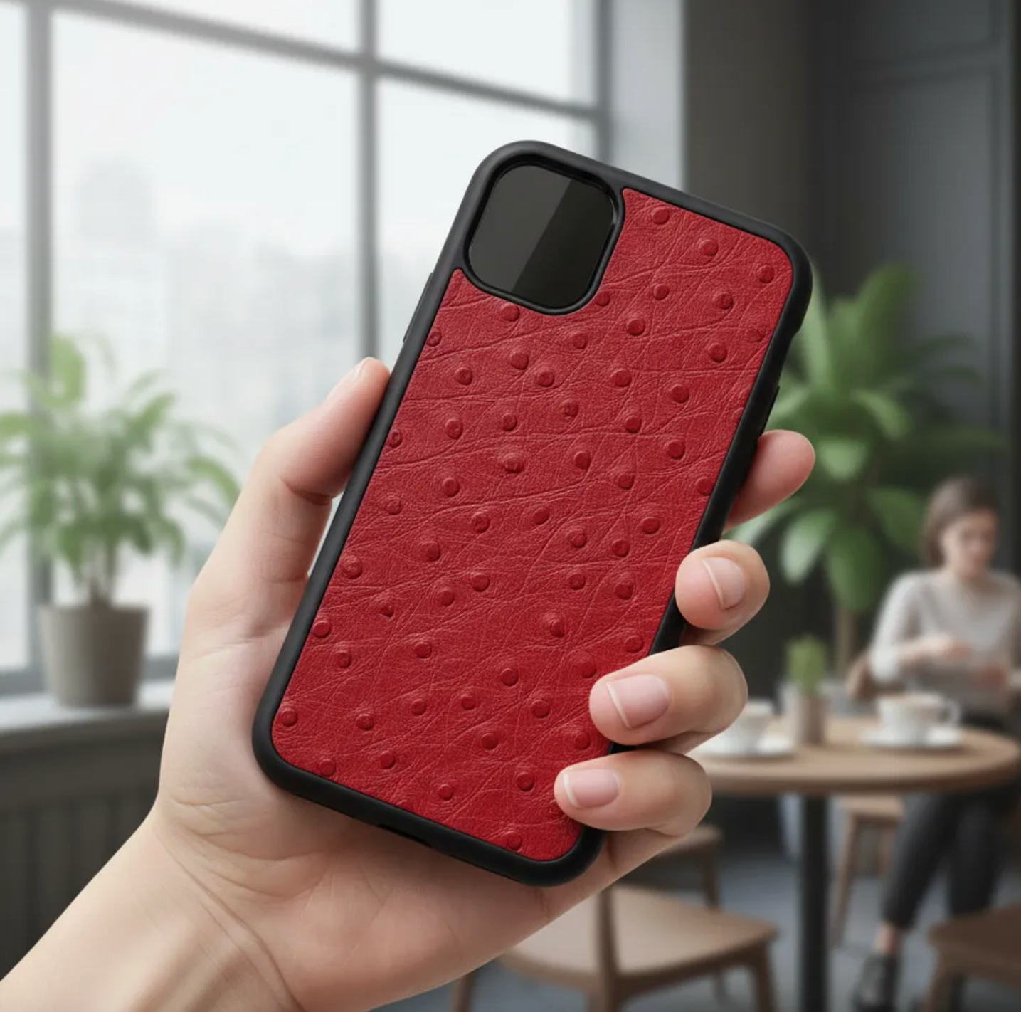 Coque en cuir Véritable de d’autruche pour iPhone découpée & gravée au laser/microfibre-58