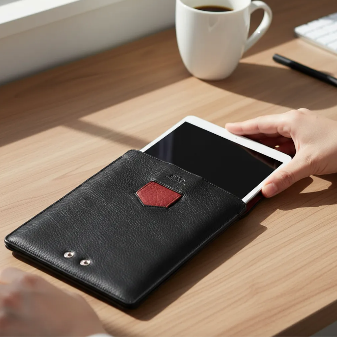 Capa para iPad: Air 10,5"/iPad Air 5ª/4ª/3ª(Gen)/iPad Air 11"(M2/iPad 9ª/8ª/7ª(Gen)/iPad Pro 11"4ª/3ª/2ª/1ª(Gen)/iPad Pro 11"(M4). Couro Genuíno de Flor Integral curtido vegetal com tanino/Feltro & 8 Botões de pressão.- 927