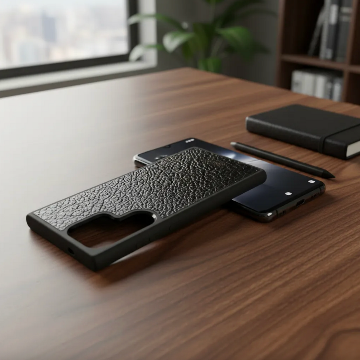 Capa de couro Genuíno B|A|B® Leather Goods Natura Preto curtida vegetalmente com tanino para Samsung: S22/S23/S22/S23 Plus/S22/S23 Ultra-51 B
