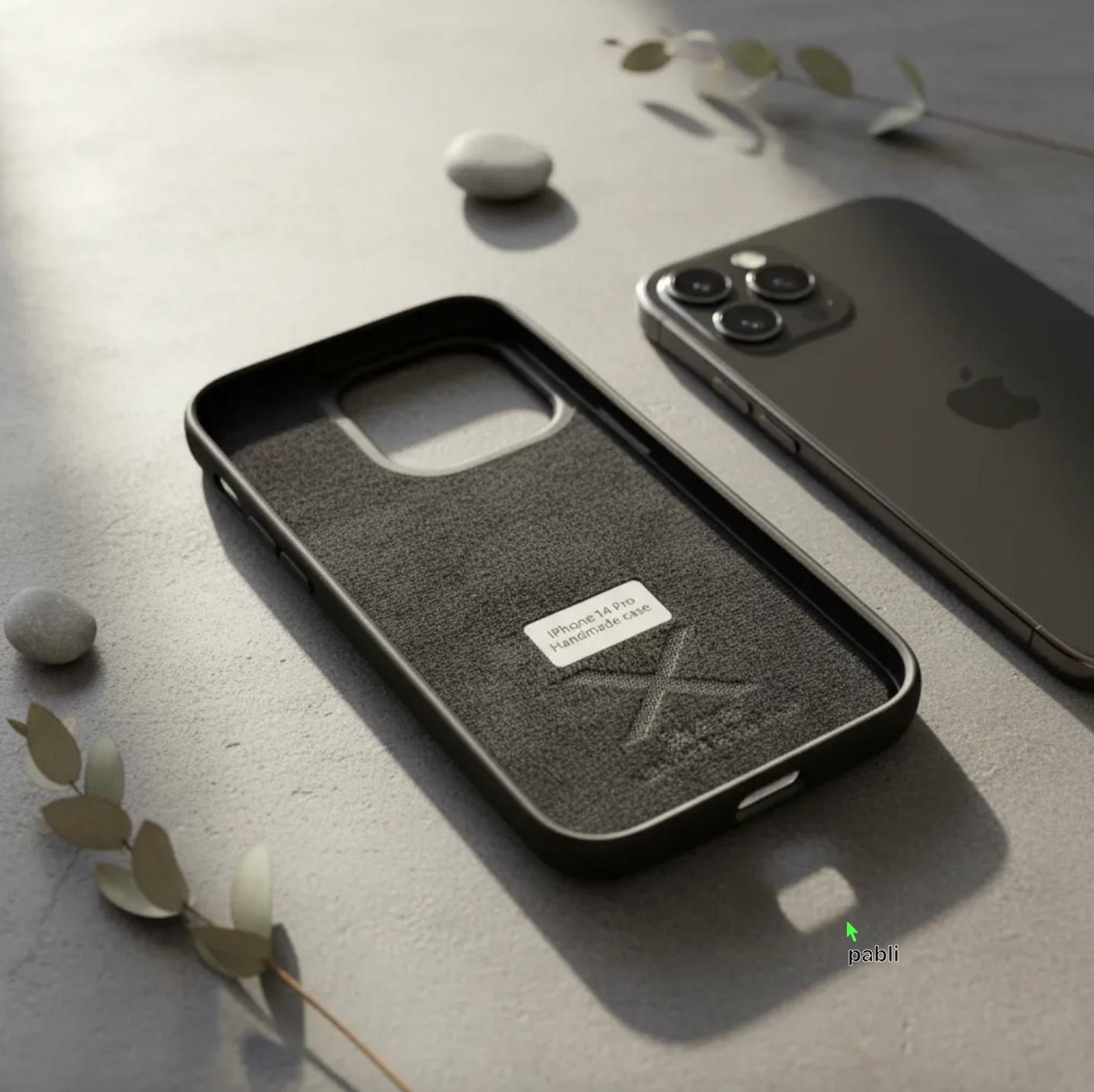 Capa de couro Genuíno B|A|B® Leather Goods Natura Preto curtido vegetalmente com tanino, para iPhone 16 a 17 Air-50B