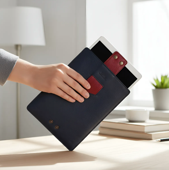 Capa para iPad: Air 10,5"/iPad Air 5ª/4ª/3ª(Gen)/iPad Air 11"(M2/iPad 9ª/8ª/7ª(Gen)/iPad Pro 11"4ª/3ª/2ª/1ª(Gen)/iPad Pro 11"(M4). Couro Genuíno de Flor Integral curtido vegetal com tanino/Feltro & 8 Botões de pressão.- 927