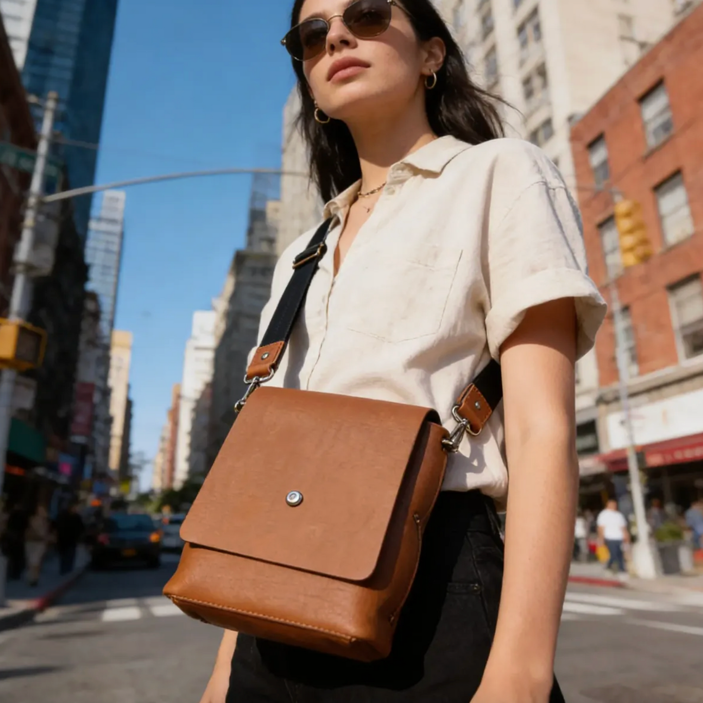 Bandolera / Portacelular / Crossbody Correa Negra.- 751