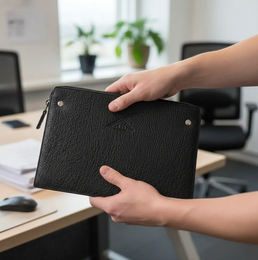 Funda B|A|B® Leather Goods de cuero Genuino Natura Negro, curtido vegetal al tanino/Fieltro para MacBook Air 13,3"/14" Pro.- 1005 B