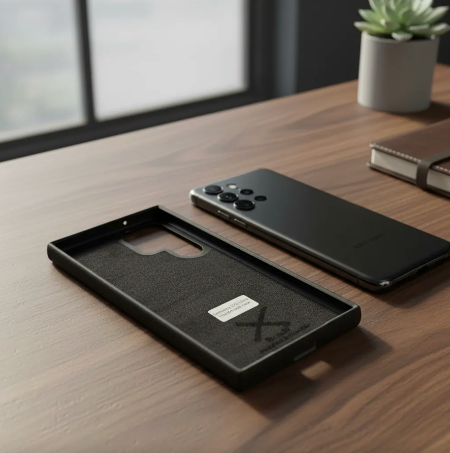 Capa de couro Genuíno B|A|B® Leather Goods Natura Preto curtida vegetalmente com tanino para Samsung: S22/S23/S22/S23 Plus/S22/S23 Ultra-51 B