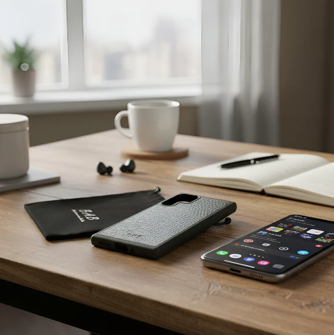 Capa para Samsung de Couro Genuíno Flor Integral curtido vegetal com tanino cortada e gravada a laser/microfibra.- 51