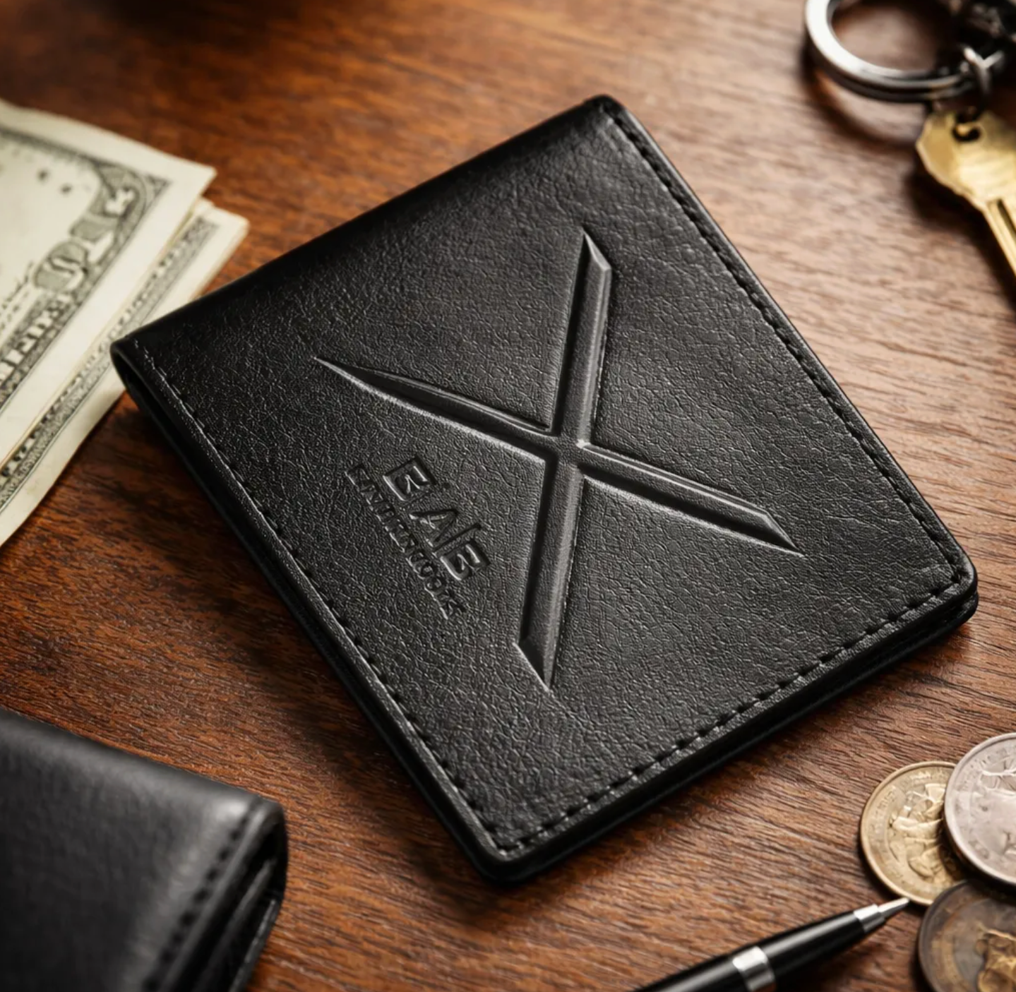 Portefeuille Bi-fold. Cuir Genuine Pleine Fleur, Noir Napado, tanné végétal au tanin-748B