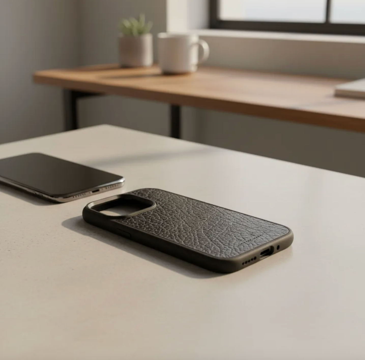 Capa de couro Genuíno B|A|B® Leather Goods Natura Preto curtido vegetalmente com tanino, para iPhone 16 a 17 Air-50B