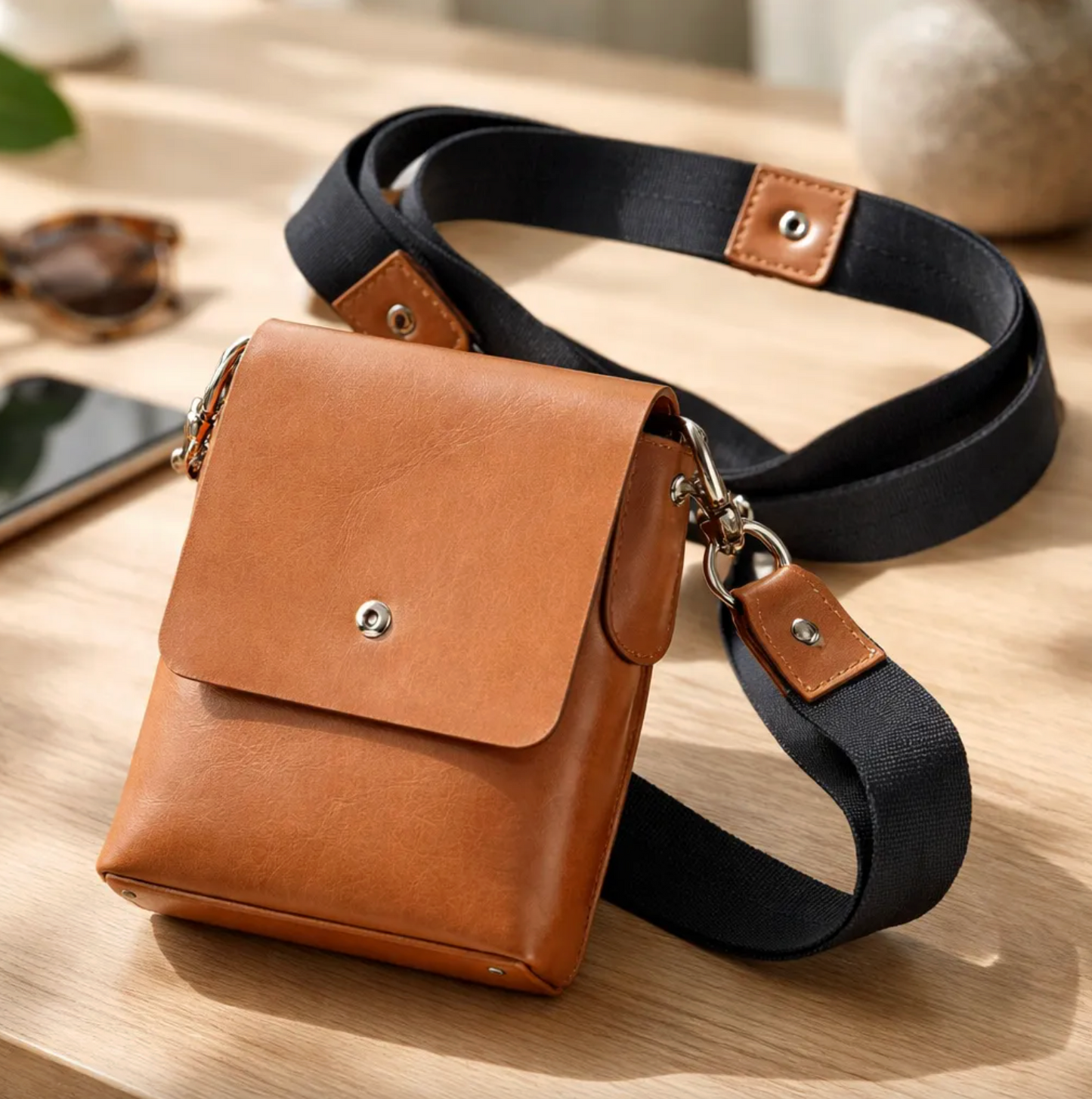 Bandolera / Portacelular / Crossbody Correa Negra.- 751