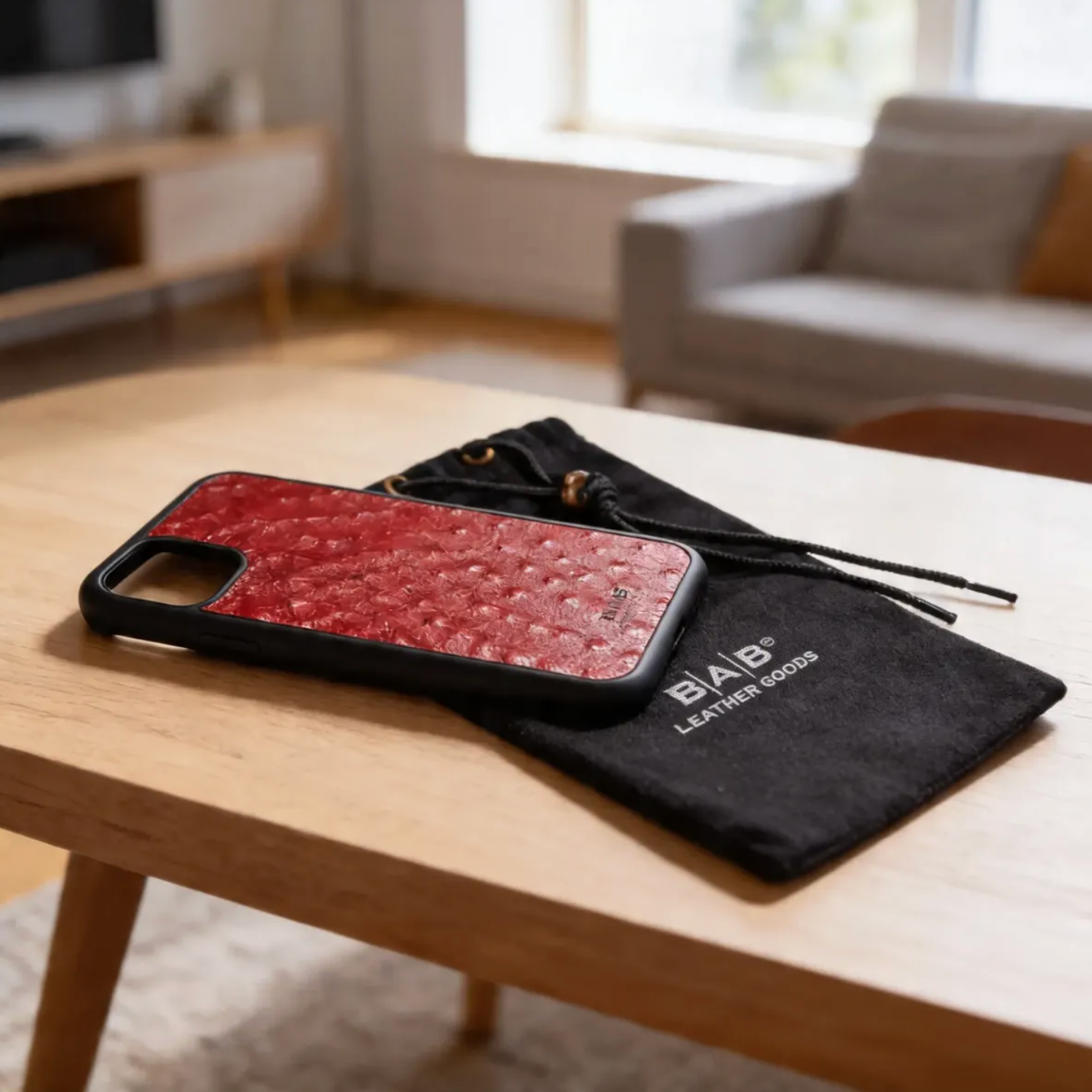 Coque en cuir Véritable de d’autruche pour iPhone découpée & gravée au laser/microfibre-58