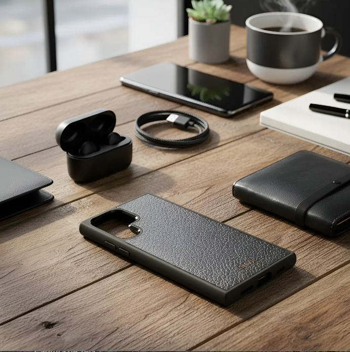 Capa para Samsung de Couro Genuíno Flor Integral curtido vegetal com tanino cortada e gravada a laser/microfibra.- 51