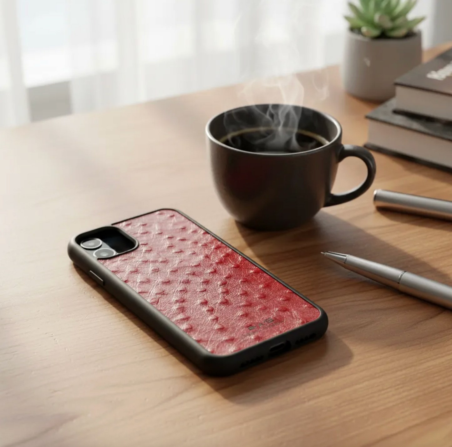 Coque en cuir Véritable de d’autruche pour iPhone découpée & gravée au laser/microfibre-58