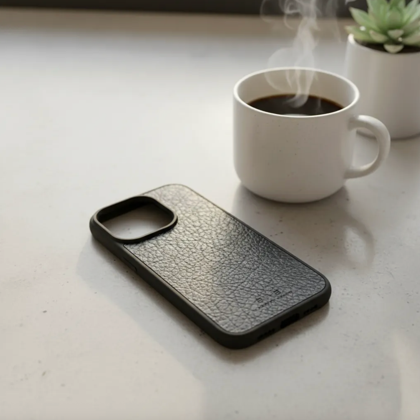 Capa de couro Genuíno B|A|B® Leather Goods Natura Preto curtido vegetalmente com tanino, para iPhone 16 a 17 Air-50B