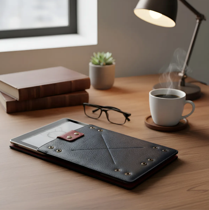 Capa para iPad: Air 10,5"/iPad Air 5ª/4ª/3ª(Gen)/iPad Air 11"(M2/iPad 9ª/8ª/7ª(Gen)/iPad Pro 11"4ª/3ª/2ª/1ª(Gen)/iPad Pro 11"(M4). Couro Genuíno de Flor Integral curtido vegetal com tanino/Feltro & 8 Botões de pressão.- 927