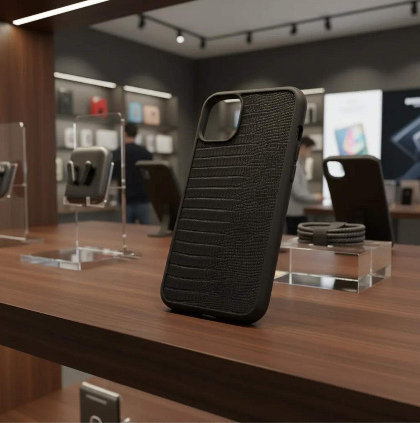 Coque en cuir véritable d’iguane pour iPhone découpée & gravée au laser/microfibre-59