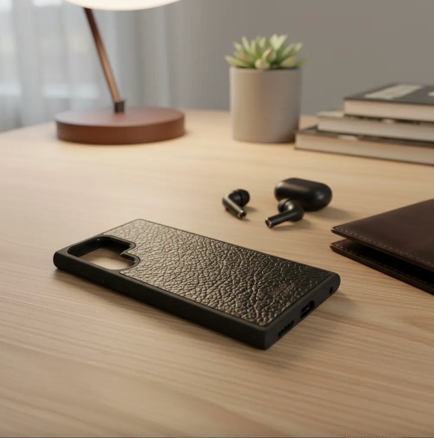 Capa de couro Genuíno B|A|B® Leather Goods Natura Preto curtida vegetalmente com tanino para Samsung: S22/S23/S22/S23 Plus/S22/S23 Ultra-51 B