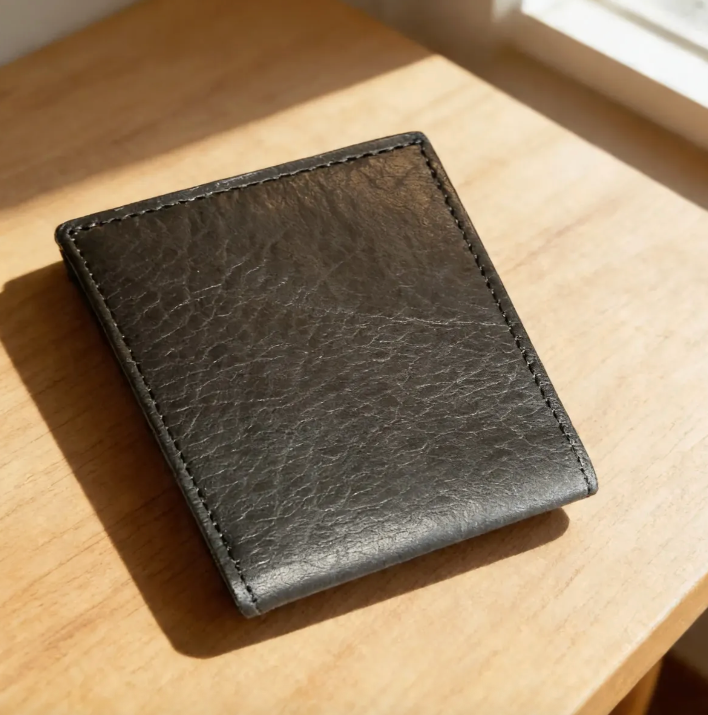 Portefeuille Bi-fold. Cuir Genuine Pleine Fleur, Noir Napado, tanné végétal au tanin-748B
