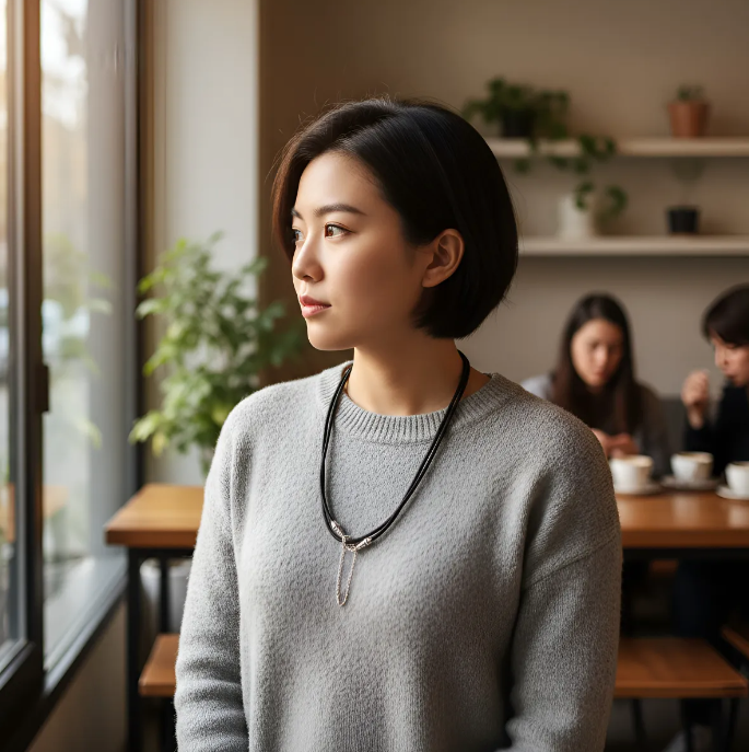 Funda/Soporte de Cuero Genuino Full-Grain curtido vegetal al tanino para iPhone/microfibra. 2 Terminales Cuerda, 2 Eslabones y 6 Argollas, todos de Plata Esterlina 925 & Crossbody/Collar/Gargantilla/Pulsera de Cuerda Elástica Negra.- KC29i