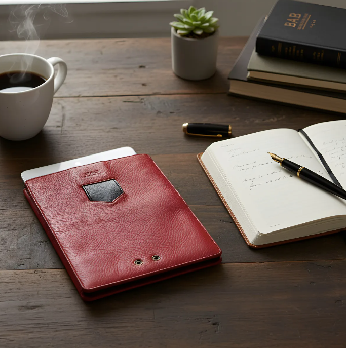 Capa para iPad: Air 10,5"/iPad Air 5ª/4ª/3ª(Gen)/iPad Air 11"(M2/iPad 9ª/8ª/7ª(Gen)/iPad Pro 11"4ª/3ª/2ª/1ª(Gen)/iPad Pro 11"(M4). Couro Genuíno de Flor Integral curtido vegetal com tanino/Feltro & 8 Botões de pressão.- 927