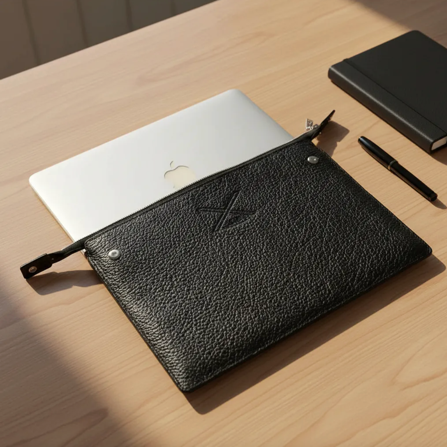 Funda B|A|B® Leather Goods de cuero Genuino Natura Negro, curtido vegetal al tanino/Fieltro para MacBook Air 13,3"/14" Pro.- 1005 B